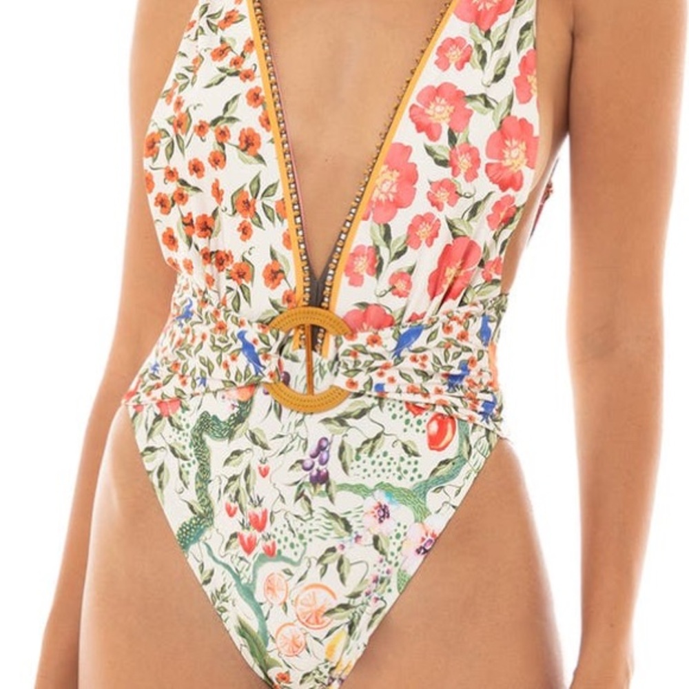 Agua Bendita Ina Seed Belted One-Piece Swimsuit, NWOT